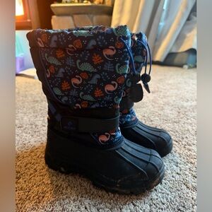Kids’ dark blue Dinosaur pattern snow,winter boots little kid size 2 Waterproof